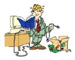 Man and Computer with many wires 